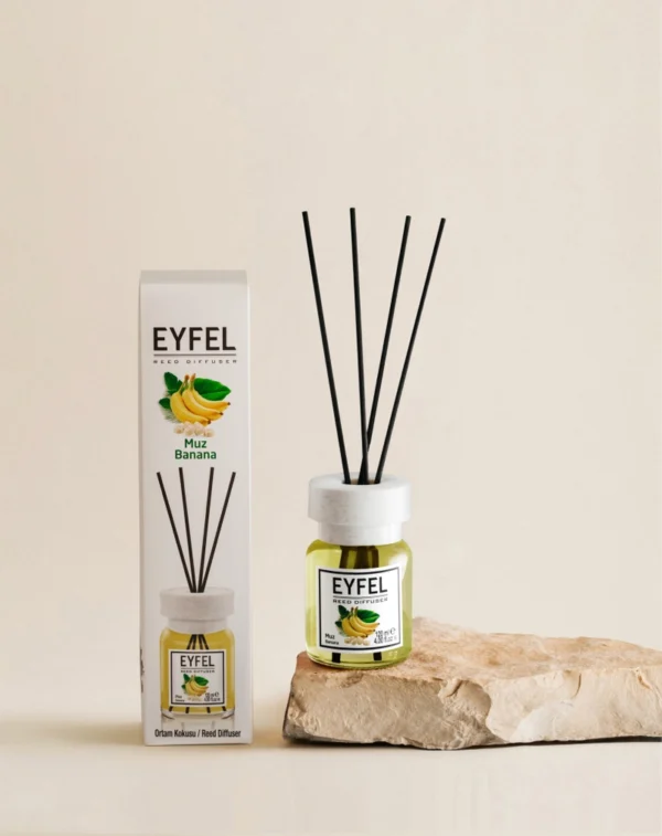 Eyfel Reed diffuser banana with wooden stakes  معطر جو برائحة الموز باعواد خشبية