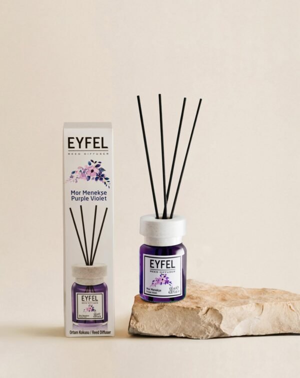 Eyfel Reed diffuser purple violet with wooden stakes  معطر جو برائحة البنفسجي الأرجواني باعواد خشبية