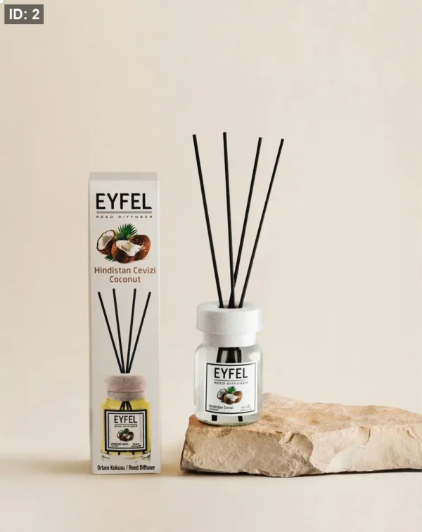 Eyfel Reed diffuser coconut with wooden stakes  معطر جو برائحة جوز الهند باعواد خشبية
