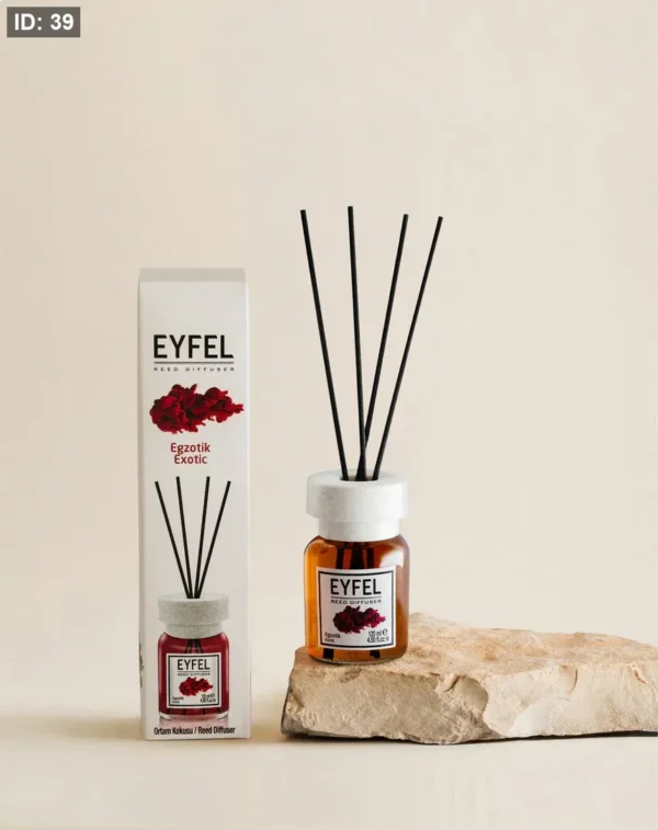 Eyfel Reed diffuser exotic with wooden stakes  معطر جو برائحة اجزوتيك باعواد خشبية