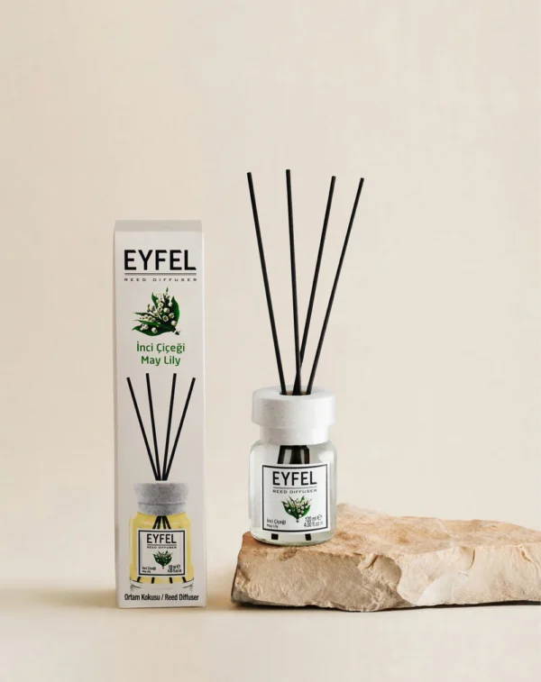 Eyfel Reed diffuser may lily with wooden stakes  معطر جو برائحة قد زنبق باعواد خشبية