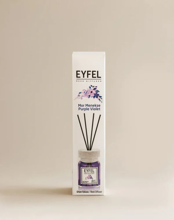 Eyfel Reed diffuser purple violet with wooden stakes  معطر جو برائحة البنفسجي الأرجواني باعواد خشبية - Image 2