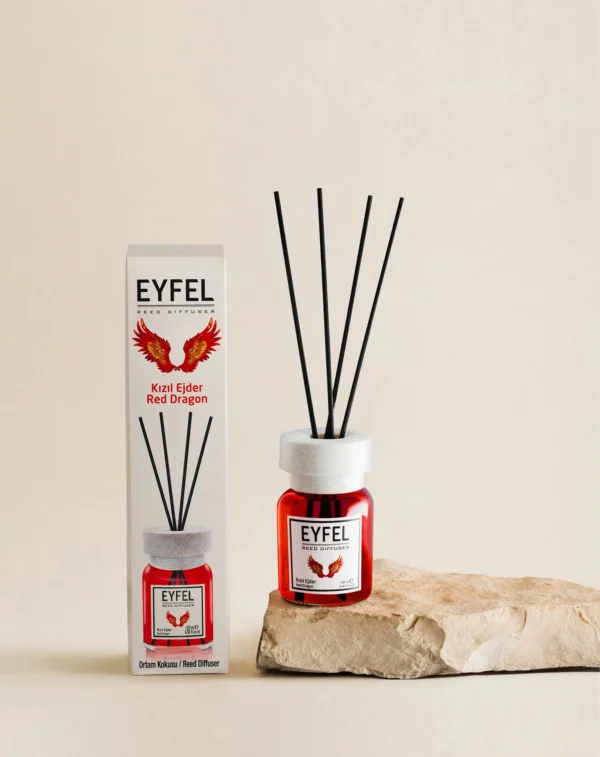 Eyfel Reed diffuser red dragon with wooden stakes  معطر جو برائحة تنين القصب باعواد خشبية