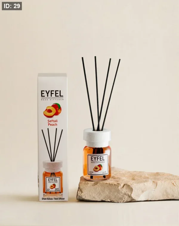 Eyfel Reed diffuser peach with wooden stakes  معطر جو برائحة خوخ باعواد خشبية